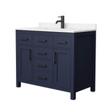 Wyndham WCG242442SBBCCUNSMXX Beckett 42 Inch Single Bathroom Vanity in Dark Blue, Carrara Cultured Marble Countertop, Undermount Square Sink, Matte Black Trim