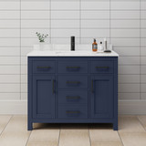 Wyndham WCG242442SBBCCUNSMXX Beckett 42 Inch Single Bathroom Vanity in Dark Blue, Carrara Cultured Marble Countertop, Undermount Square Sink, Matte Black Trim