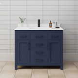 Wyndham WCG242442SBBWCUNSMXX Beckett 42 Inch Single Bathroom Vanity in Dark Blue, White Cultured Marble Countertop, Undermount Square Sink, Matte Black Trim