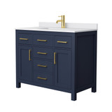 Wyndham WCG242442SBLWCUNSMXX Beckett 42 Inch Single Bathroom Vanity in Dark Blue, White Cultured Marble Countertop, Undermount Square Sink, No Mirror