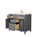 Wyndham WCG242442SGGCCUNSMXX Beckett 42 Inch Single Bathroom Vanity in Dark Gray, Carrara Cultured Marble Countertop, Undermount Square Sink, Brushed Gold Trim