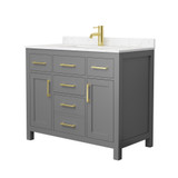 Wyndham WCG242442SGGCCUNSMXX Beckett 42 Inch Single Bathroom Vanity in Dark Gray, Carrara Cultured Marble Countertop, Undermount Square Sink, Brushed Gold Trim