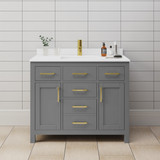 Wyndham WCG242442SGGWCUNSMXX Beckett 42 Inch Single Bathroom Vanity in Dark Gray, White Cultured Marble Countertop, Undermount Square Sink, Brushed Gold Trim