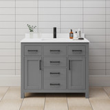 Wyndham WCG242442SGBWCUNSMXX Beckett 42 Inch Single Bathroom Vanity in Dark Gray, White Cultured Marble Countertop, Undermount Square Sink, Matte Black Trim