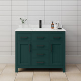 Wyndham WCG242442SGKCCUNSMXX Beckett 42 Inch Single Bathroom Vanity in Green, Carrara Cultured Marble Countertop, Undermount Square Sink, Matte Black Trim Wyndham WCG242442SGKCCUNSMXX Beckett 42 Inch Single Bathroom Vanity in Green, Carrara Cultured Marble Countertop, Undermount Square Sink, Matte Black Trim