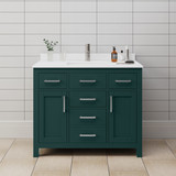 Wyndham WCG242442SGEWCUNSMXX Beckett 42 Inch Single Bathroom Vanity in Green, White Cultured Marble Countertop, Undermount Square Sink, Brushed Nickel Trim