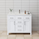 Wyndham WCG242442SWHCCUNSMXX Beckett 42 Inch Single Bathroom Vanity in White, Carrara Cultured Marble Countertop, Undermount Square Sink, No Mirror