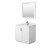 Wyndham WCF292936SWHCMUNSM34 Miranda 36 Inch Single Bathroom Vanity in White, White Carrara Marble Countertop, Undermount Square Sink, Brushed Nickel Trim, 34 Inch Mirror