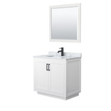 Wyndham WCF292936SWBCMUNSM34 Miranda 36 Inch Single Bathroom Vanity in White, White Carrara Marble Countertop, Undermount Square Sink, Matte Black Trim, 34 Inch Mirror