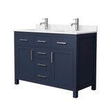 Wyndham WCG242448DBNCCUNSMXX Beckett 48 Inch Double Bathroom Vanity in Dark Blue, Carrara Cultured Marble Countertop, Undermount Square Sinks, Brushed Nickel Trim