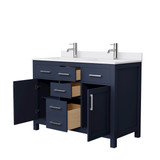 Wyndham WCG242448DBNWCUNSMXX Beckett 48 Inch Double Bathroom Vanity in Dark Blue, White Cultured Marble Countertop, Undermount Square Sinks, Brushed Nickel Trim