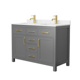 Wyndham WCG242448DGGCCUNSMXX Beckett 48 Inch Double Bathroom Vanity in Dark Gray, Carrara Cultured Marble Countertop, Undermount Square Sinks, Brushed Gold Trim
