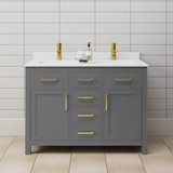 Wyndham WCG242448DGGCCUNSMXX Beckett 48 Inch Double Bathroom Vanity in Dark Gray, Carrara Cultured Marble Countertop, Undermount Square Sinks, Brushed Gold Trim