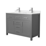 Wyndham WCG242448DKGCCUNSMXX Beckett 48 Inch Double Bathroom Vanity in Dark Gray, Carrara Cultured Marble Countertop, Undermount Square Sinks, Brushed Nickel Trim
