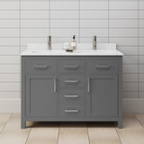 Wyndham WCG242448DKGCCUNSMXX Beckett 48 Inch Double Bathroom Vanity in Dark Gray, Carrara Cultured Marble Countertop, Undermount Square Sinks, Brushed Nickel Trim