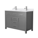 Wyndham WCG242448DKGWCUNSMXX Beckett 48 Inch Double Bathroom Vanity in Dark Gray, White Cultured Marble Countertop, Undermount Square Sinks, Brushed Nickel Trim