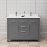Wyndham WCG242448DKGWCUNSMXX Beckett 48 Inch Double Bathroom Vanity in Dark Gray, White Cultured Marble Countertop, Undermount Square Sinks, Brushed Nickel Trim