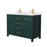 Wyndham WCG242448DGDCCUNSMXX Beckett 48 Inch Double Bathroom Vanity in Green, Carrara Cultured Marble Countertop, Undermount Square Sinks, Brushed Gold Trim