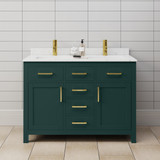 Wyndham WCG242448DGDCCUNSMXX Beckett 48 Inch Double Bathroom Vanity in Green, Carrara Cultured Marble Countertop, Undermount Square Sinks, Brushed Gold Trim