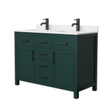 Wyndham WCG242448DGKCCUNSMXX Beckett 48 Inch Double Bathroom Vanity in Green, Carrara Cultured Marble Countertop, Undermount Square Sinks, Matte Black Trim