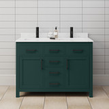 Wyndham WCG242448DGKCCUNSMXX Beckett 48 Inch Double Bathroom Vanity in Green, Carrara Cultured Marble Countertop, Undermount Square Sinks, Matte Black Trim