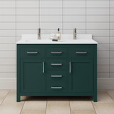 Wyndham WCG242448DGEWCUNSMXX Beckett 48 Inch Double Bathroom Vanity in Green, White Cultured Marble Countertop, Undermount Square Sinks, Brushed Nickel Trim
