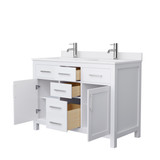 Wyndham WCG242448DWHWCUNSMXX Beckett 48 Inch Double Bathroom Vanity in White, White Cultured Marble Countertop, Undermount Square Sinks, Brushed Nickel Trim