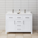 Wyndham WCG242448DWHWCUNSMXX Beckett 48 Inch Double Bathroom Vanity in White, White Cultured Marble Countertop, Undermount Square Sinks, Brushed Nickel Trim