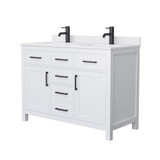 Wyndham WCG242448DWBWCUNSMXX Beckett 48 Inch Double Bathroom Vanity in White, White Cultured Marble Countertop, Undermount Square Sinks, Matte Black Trim