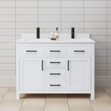 Wyndham WCG242448DWBWCUNSMXX Beckett 48 Inch Double Bathroom Vanity in White, White Cultured Marble Countertop, Undermount Square Sinks, Matte Black Trim