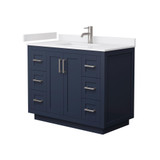 Wyndham WCF292942SBNWCUNSMXX Miranda 42 Inch Single Bathroom Vanity in Dark Blue, White Cultured Marble Countertop, Undermount Square Sink, Brushed Nickel Trim
