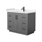 Wyndham WCF292942SGBC2UNSMXX Miranda 42 Inch Single Bathroom Vanity in Dark Gray, Light-Vein Carrara Cultured Marble Countertop, Undermount Square Sink, Matte Black Trim