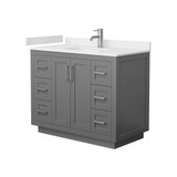 Wyndham WCF292942SKGWCUNSMXX Miranda 42 Inch Single Bathroom Vanity in Dark Gray, White Cultured Marble Countertop, Undermount Square Sink, Brushed Nickel Trim