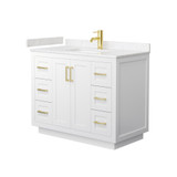 Wyndham WCF292942SWGC2UNSMXX Miranda 42 Inch Single Bathroom Vanity in White, Light-Vein Carrara Cultured Marble Countertop, Undermount Square Sink, Brushed Gold Trim