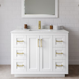 Wyndham WCF292942SWGC2UNSMXX Miranda 42 Inch Single Bathroom Vanity in White, Light-Vein Carrara Cultured Marble Countertop, Undermount Square Sink, Brushed Gold Trim