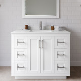 Wyndham WCF292942SWHC2UNSMXX Miranda 42 Inch Single Bathroom Vanity in White, Light-Vein Carrara Cultured Marble Countertop, Undermount Square Sink, Brushed Nickel Trim