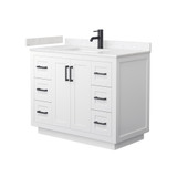 Wyndham WCF292942SWBC2UNSMXX Miranda 42 Inch Single Bathroom Vanity in White, Light-Vein Carrara Cultured Marble Countertop, Undermount Square Sink, Matte Black Trim