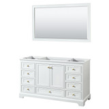 Wyndham WCS202060SWGCXSXXM58 Deborah 60 Inch Single Bathroom Vanity in White, No Countertop, No Sink, Brushed Gold Trim, 58 Inch Mirror