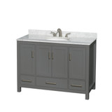 Wyndham WCS141448SKGCMUNOMXX Sheffield 48 Inch Single Bathroom Vanity in Dark Gray, White Carrara Marble Countertop, Undermount Oval Sink, and No Mirror