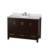 Wyndham WCS141448SESCMUNOMXX Sheffield 48 Inch Single Bathroom Vanity in Espresso, White Carrara Marble Countertop, Undermount Oval Sink, and No Mirror