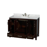 Wyndham WCS141448SESCMUNOMXX Sheffield 48 Inch Single Bathroom Vanity in Espresso, White Carrara Marble Countertop, Undermount Oval Sink, and No Mirror