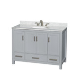 Wyndham WCS141448SGYCMUNOMXX Sheffield 48 Inch Single Bathroom Vanity in Gray, White Carrara Marble Countertop, Undermount Oval Sink, and No Mirror