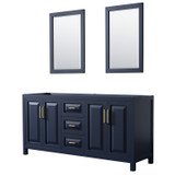 Wyndham WCV252572DBLCXSXXM24 Daria 72 Inch Double Bathroom Vanity in Dark Blue, No Countertop, No Sink, 24 Inch Mirrors