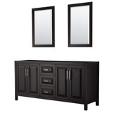 Wyndham WCV252572DDECXSXXM24 Daria 72 Inch Double Bathroom Vanity in Dark Espresso, No Countertop, No Sink, and 24 Inch Mirrors
