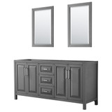 Wyndham WCV252572DKGCXSXXM24 Daria 72 Inch Double Bathroom Vanity in Dark Gray, No Countertop, No Sink, and 24 Inch Mirrors