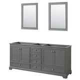 Wyndham WCS202080DKGCXSXXM24 Deborah 80 Inch Double Bathroom Vanity in Dark Gray, No Countertop, No Sinks, and 24 Inch Mirrors