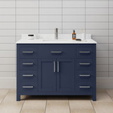Wyndham WCG242448SBNCCUNSMXX Beckett 48 Inch Single Bathroom Vanity in Dark Blue, Carrara Cultured Marble Countertop, Undermount Square Sink, Brushed Nickel Trim