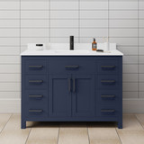 Wyndham WCG242448SBBWCUNSMXX Beckett 48 Inch Single Bathroom Vanity in Dark Blue, White Cultured Marble Countertop, Undermount Square Sink, Matte Black Trim
