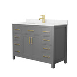 Wyndham WCG242448SGGCCUNSMXX Beckett 48 Inch Single Bathroom Vanity in Dark Gray, Carrara Cultured Marble Countertop, Undermount Square Sink, Brushed Gold Trim
