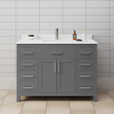 Wyndham WCG242448SKGCCUNSMXX Beckett 48 Inch Single Bathroom Vanity in Dark Gray, Carrara Cultured Marble Countertop, Undermount Square Sink, Brushed Nickel Trim
